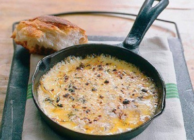 Baked Fontina with Garlic, OPHELLIA Olive Oil, and Thyme